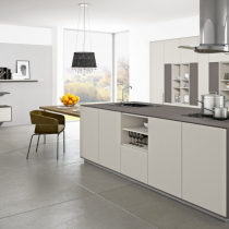 Flat doored kitchen, feature island with ceiling extractor.