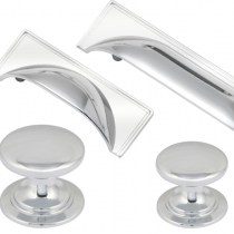 Windsor Polished Chrome Cup Handle & Knob Collection available in a varied sizes
