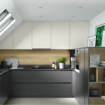 Handleless U shaped Kitchen in a dormer space