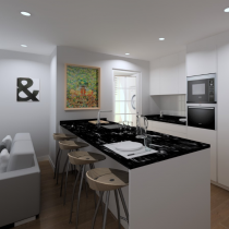 Handleless Kitchen, white with black worktops