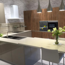 High Gloss Handleless Kitchen, Bank of units, large peninsula.