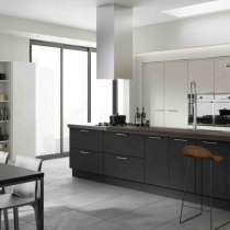 High Gloss Kitchen, Bank of Units, Large Island. Seating Area