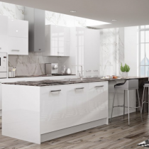 High Gloss Kitchen in white, Large Feature Handles.