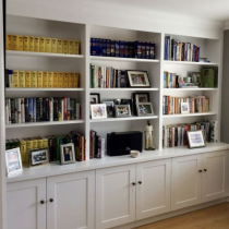 Home Library idea, classical style, shelving and cabinet storage, shaker doors