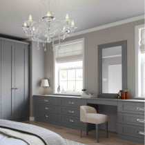 Wardrobe Shaker door with drawer systems, dressing table, framed mirror, headboard and lockers