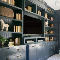 TV Stand idea, classical design, shaker doors, shelving and storage