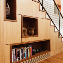 Under the stairs, cabinets & shelving to make the most of this space