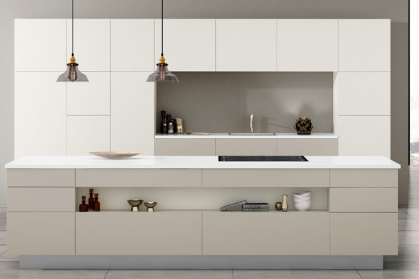 Handleless Kitchen, White, Large Island, Storage